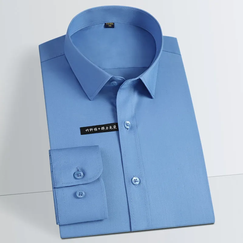 Casual shirts voor heren comfortabel zachte en gladde bamboe vezeljurk geen zakken met lange mouwen standaard fit klassiek kantoor simple care shirt 230331