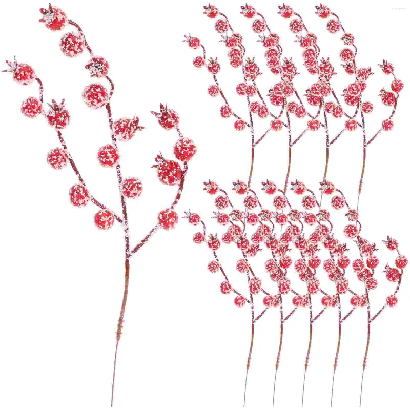 Kwiaty dekoracyjne 10pcs świąteczne stoliki Centrum czerwonego jagody dekoracje sztuczne gałęzie jagód łodygi