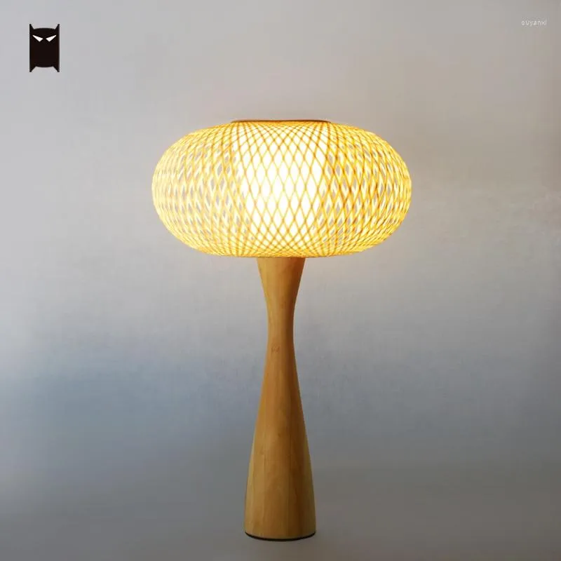 Tafellampen bamboe rieten rattan round schaduw lamp armatuur kunst deco rustieke land natuurlijke bureau licht luminaria voor slaapkamer woonkamer