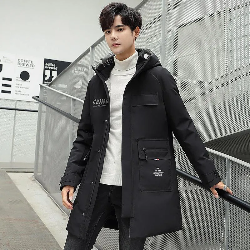 Jaqueta de inverno masculino de inverno de comprimento médio da moda coreana casual casaco quente quente
