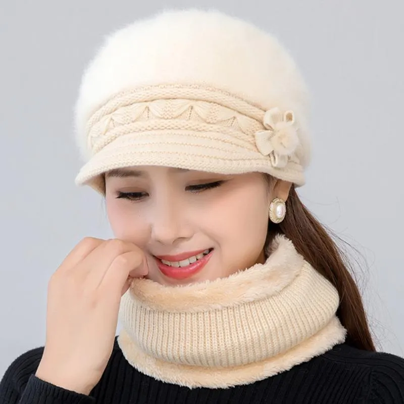 Beanies Beanie/Skull Caps Women Winter Hat Keep Warm Cap Add Fur Lined And Scarf Set Hats For Female Casual Knitted