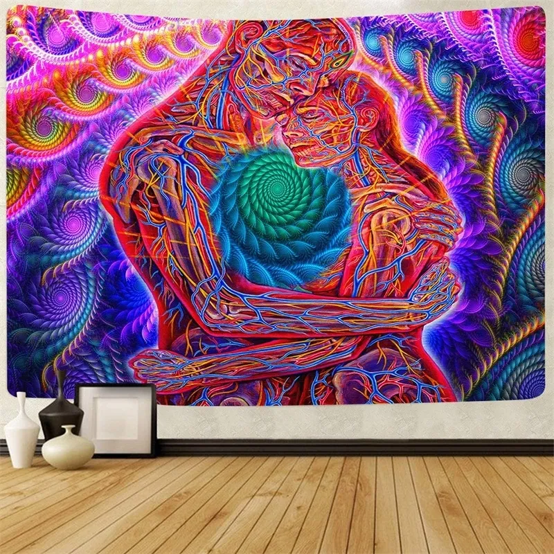 Tapestries Simsant Trippy Psychedelic Tapestry Kissing Lovers Art Wall Hanging for Living Room Home Dorm Decor 230330
