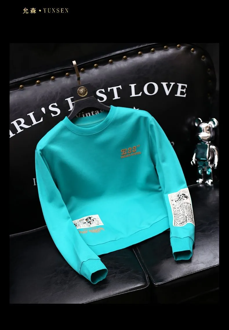 New Mens Hoodies Sweatshirts Mens Round Neck Fashion Bright Color