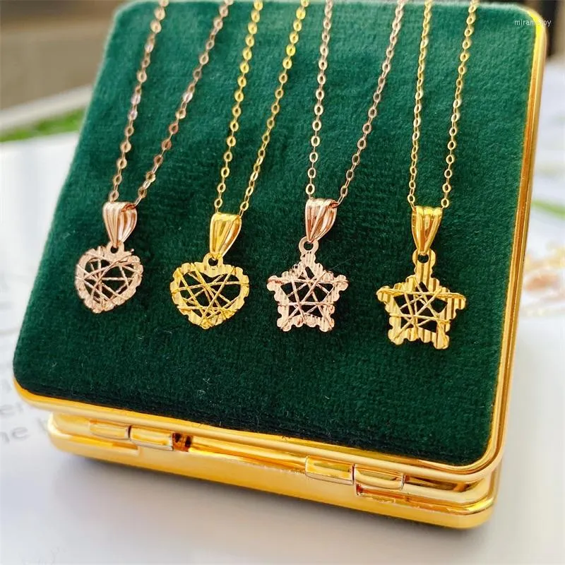 Chains 18K Hollow Heart Necklace Au750 Rose Gold Five Pointed Star Pendant Single Female Collarbone Wholesale For Women D0004