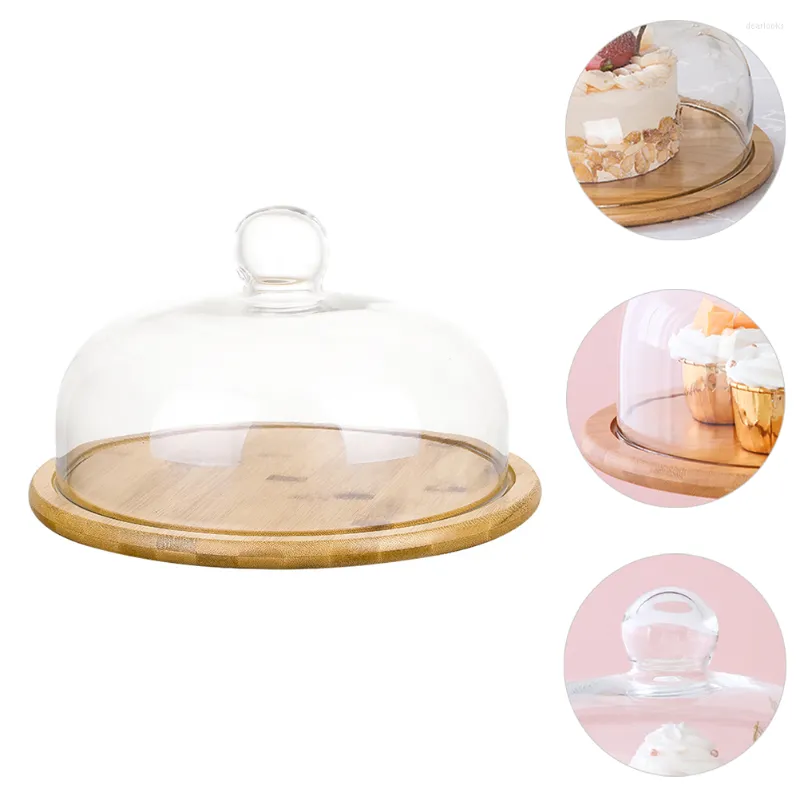 Serisuppsättningar som serverar tårta kupolglas runt klart behållare lock dessert magasplattor täcker sallad skål ost display