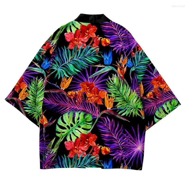 Vêtements ethniques plantes tropicales imprimer Kimono hommes japonais Haori été lâche Cardigan vêtements femmes mode surdimensionné plage chemise Yukata