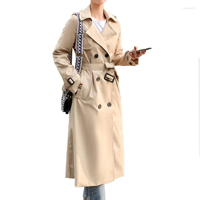 Trench da donna Cappotto da donna di marca di moda Cintura lunga doppiopetto Navy Khaki Abbigliamento da donna Autunno Primavera Capispalla Oversize Qualità