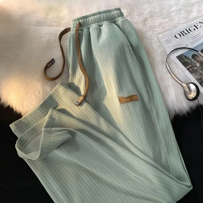 Herrenhosen 2023 Sommer Ice Silk Gerade Anhänger Herren / Damen Dünne Premium Wide Leg Korean Fashion Pant Y2k Teen Freizeithose