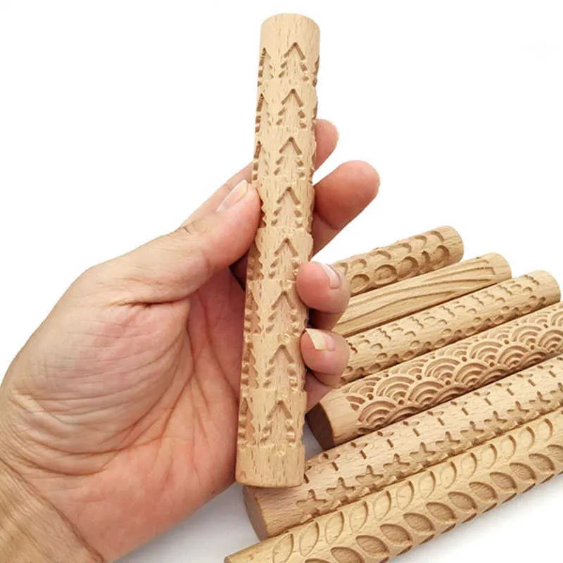 New Wooden Texture Mud Pressed Roller Pattern Roller Rod Embossed Polymer Clay Rolling Pin Ceramic Pottery Art