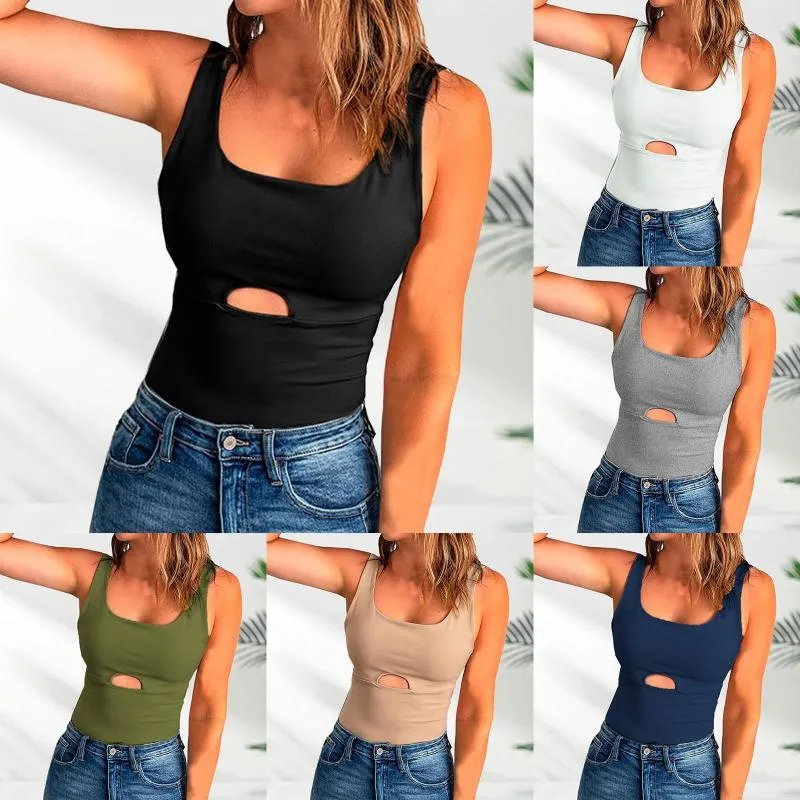 Summer Chic: Womens Solid Color U Neck Crew Neck Camisole Top With
