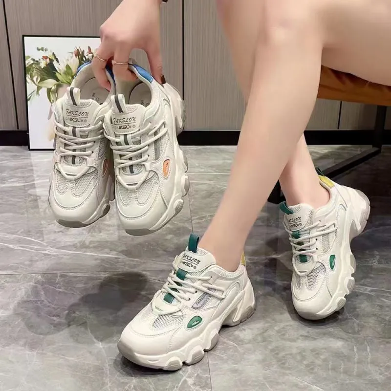 Breathable Chunky Sneakers With Thick Platform Sole For Women And Girls Fashionable And Comfortable Spring Walking Shoes For Women With Lace Up Closure Ideal For Casual Wear And Dad Inspired Style From