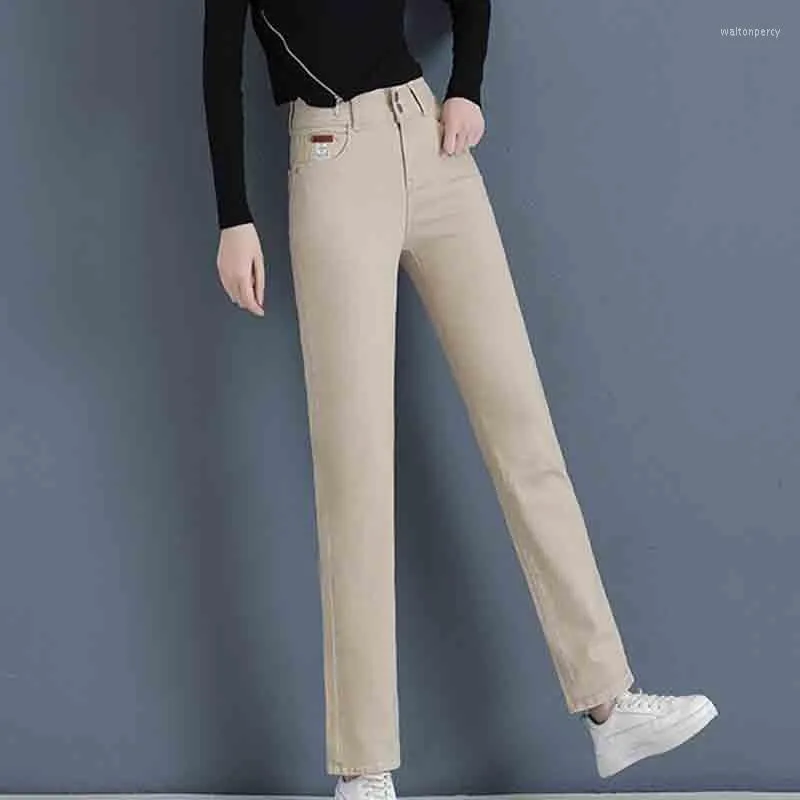 Dżinsy damskie Wygodne stałe kolor kobiety 2023 Wiosenna jesień moda swobodna temperament wysokiego talii sprężyste spodnie F623