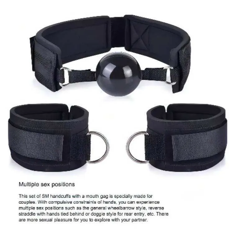 Goedkope Hot Selling Eyeshade Volwassen SM Cross Bondage Kraag Band Handboeien Mond Bal Pols Manchetten Lash Kit Terughoudendheid Speelgoed