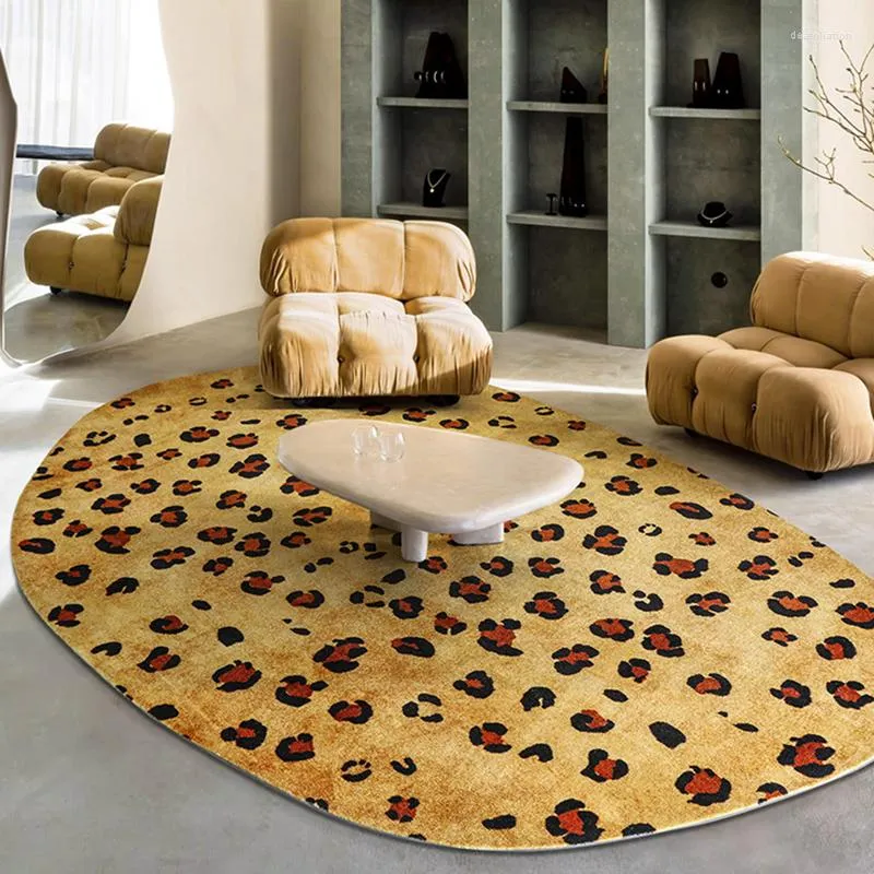 Alfombras Estampado de leopardo Irregular Área grande Sala de estar Alfombra Oro Punto ovalado Diseño retro Dormitorio moderno Alfombra Alfombras Lujo Decorar Hogar IG