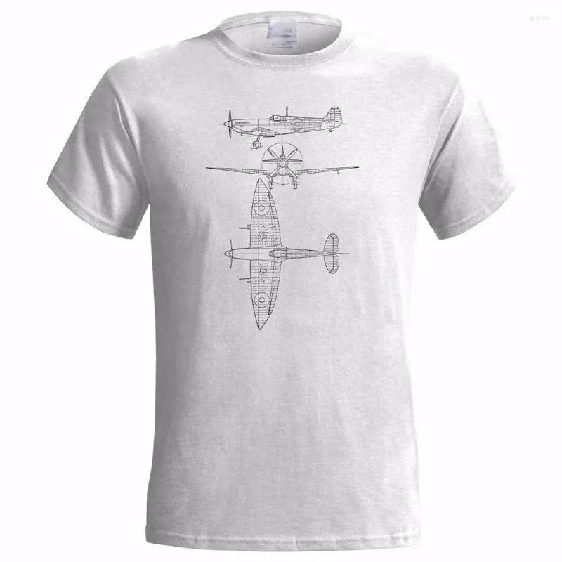 メンズTシャツスピットファイアスーパーマリンテックドローイングメンズTシャツ飛行機航空機戦闘機RAF戦争ユーモラスなコットンTシャツ