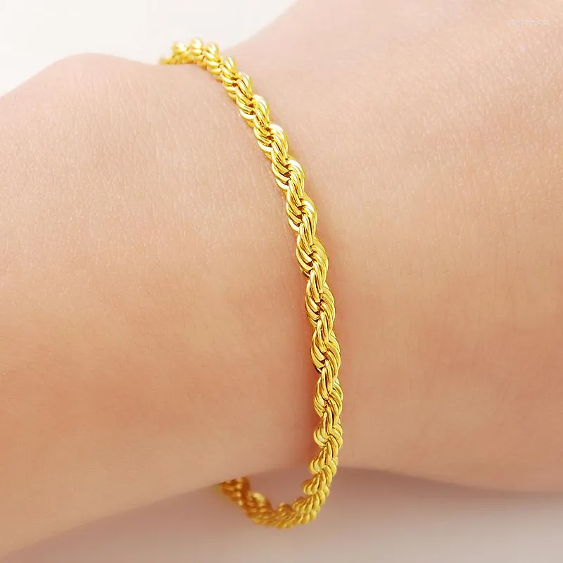 Bracelets porte-bonheur Bracelet couleur or 24K 3MM corde torsadée pour hommes femmes bijoux de mariage cadeaux