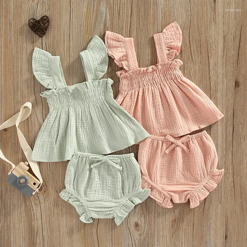 Kläderuppsättningar 2023-05-17 LIORITIIN 0-3 Years Toddler Baby Girl 2st Summer Fashion Off Shoulder Solid Dress Top Shorts For Sweet