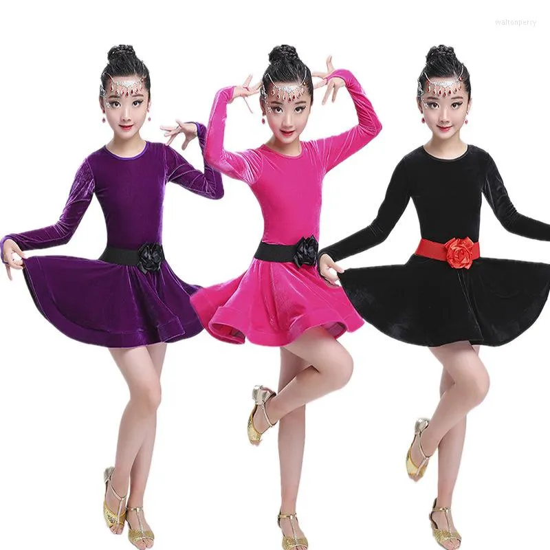 Stage Wear Girl Training Dance Dress Autumn and Winter South Korea Plush Dikke Clothing Children's Latin Costume Ballet -uniformen