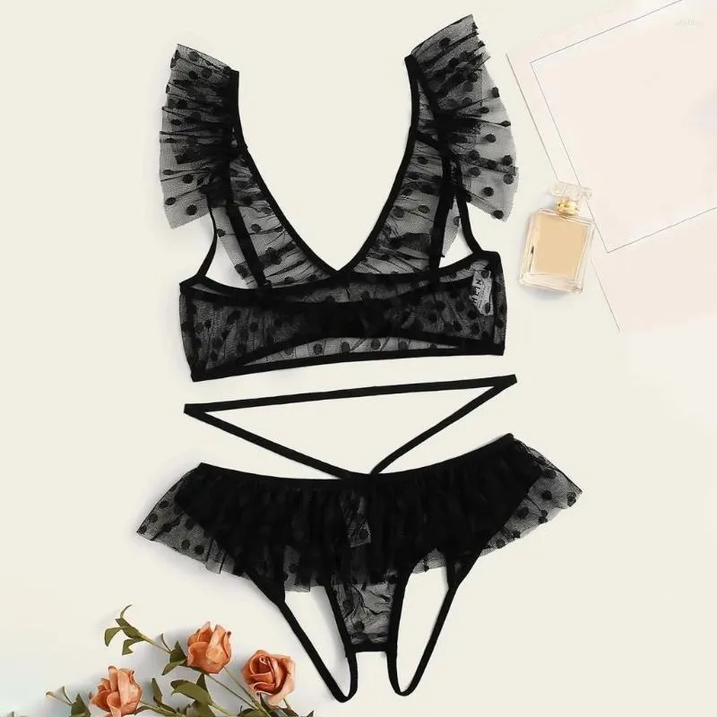 Bras Sets Sexy Bandage Lingerie Set Women Hollow Out Transparent Underwear  Mesh Sheer Nightwear See Through Ruffles Bra And Panties From 13,91 €