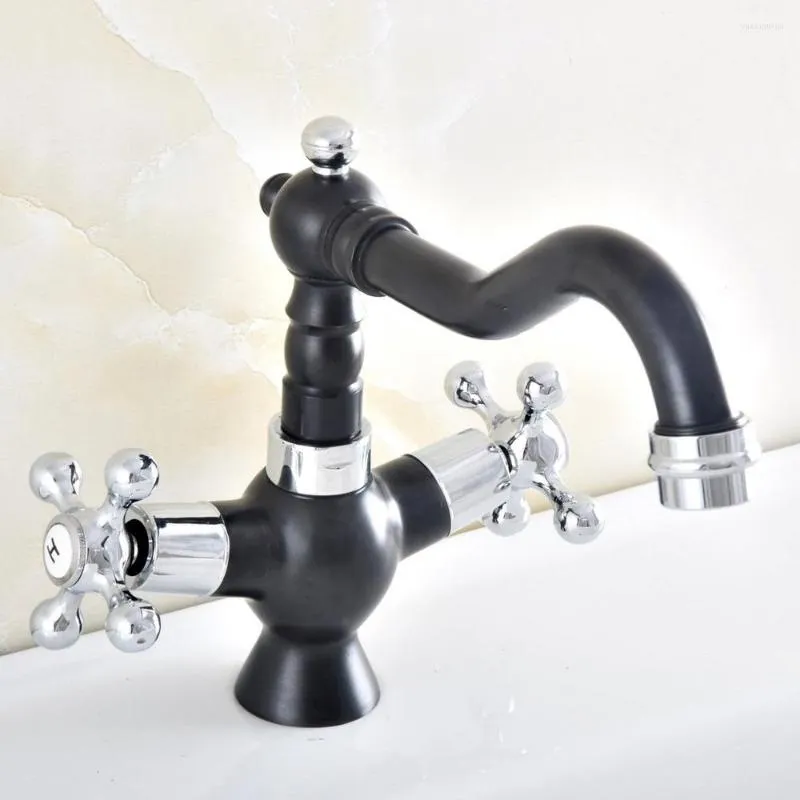 Rubinetti per lavabo da bagno Bronzo lucidato a olio nero Ottone cromato argento Vaso da cucina Bacino Girevole Beccuccio Miscelatore Rubinetto Rubinetto per acqua Anf493