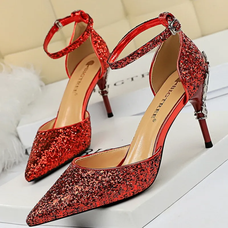 Glitter Sequin High Heel Glitter Sandals With Metal Decoration For