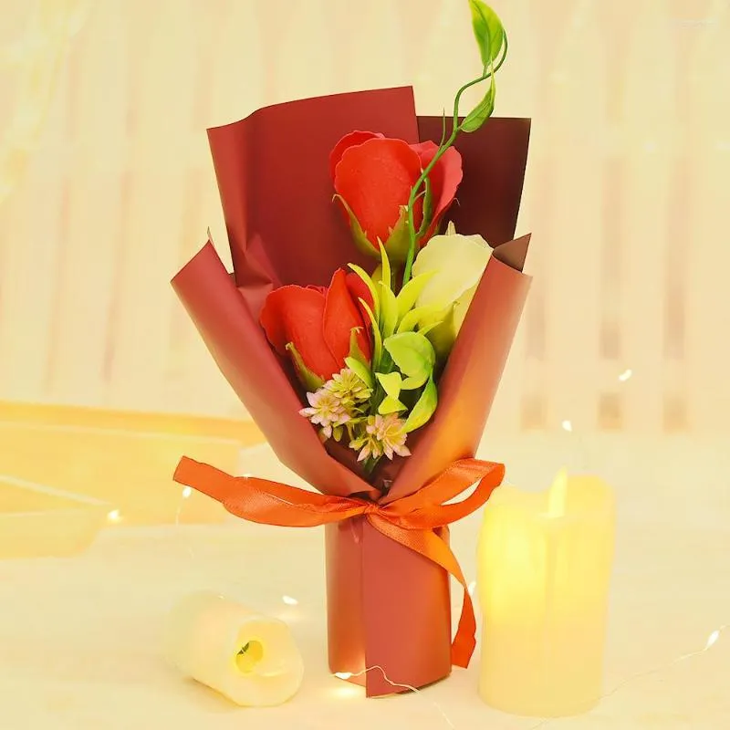 Decorative Flowers 3pc/box Soap Flower Eternal Rose Valentine's Day Creative Birthday Gift Handmade Bouquet With PVC Box Present Gifts