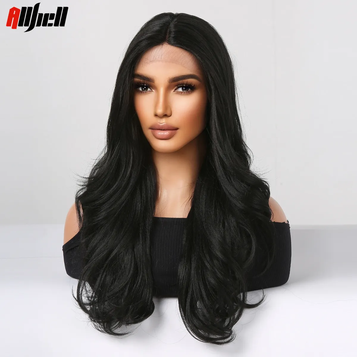 Natural Black Lace Frontal Synthetic Wigs Water Wavy Lace Womens Wig Middle Part for Women Afro Party Hair Heat Resistant Fiber