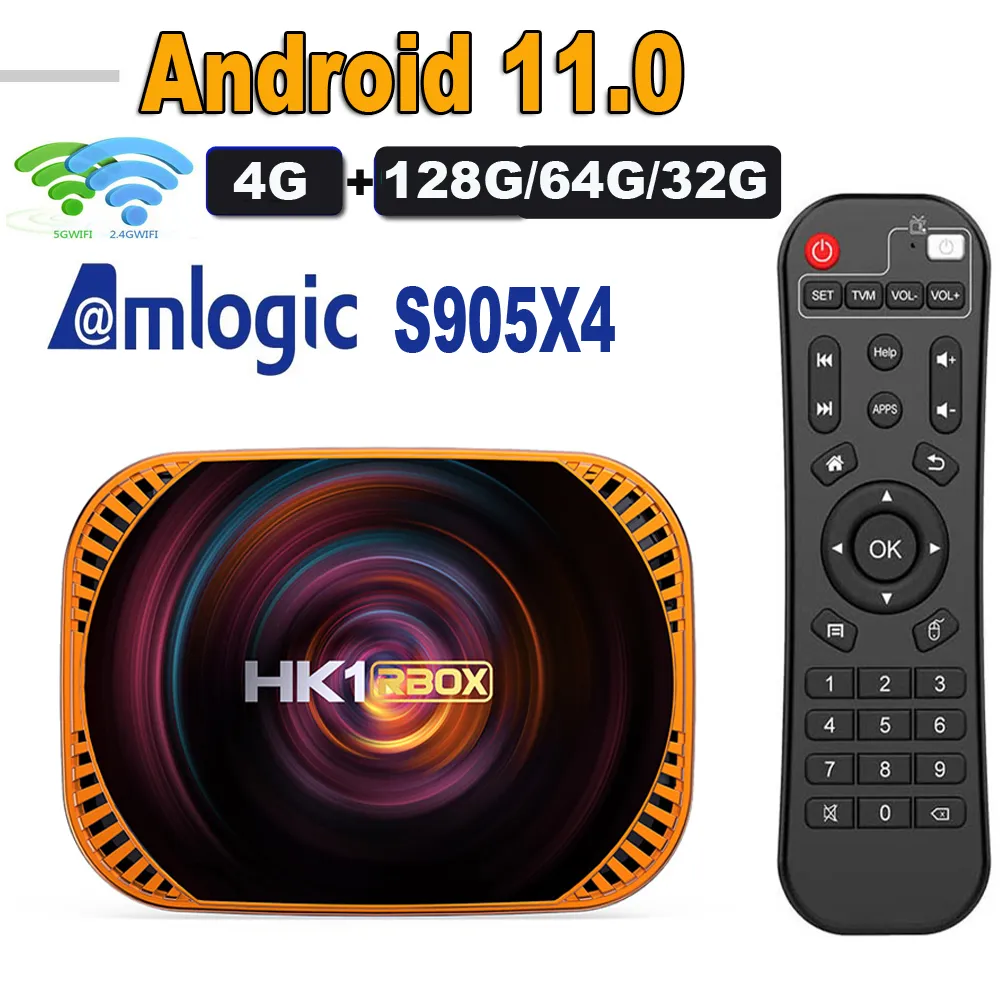 HK1 RBOX X4 ANDROID 11 TV BOX 128GB 64GB 32GB AMLOGIC S905X4メディアプレーヤー2.4G 5G WIFI BT4.0 1000M