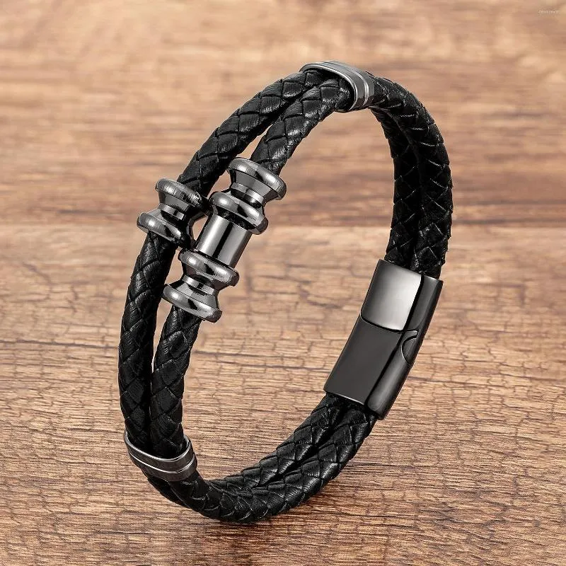 Bedelarmbanden Europese en Amerikaanse heren roestvrijstalen sieraden mode -accessoires dubbele laag geweven lederen homme groothandel