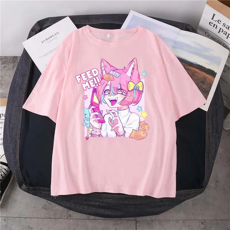 Men's T Shirts Summer Cute And Sweet Girl Pattern Harajuku T-Shirt Cotton Printed Round Neck 14-Color Short-Sleeved Fashion Daily Casual Top