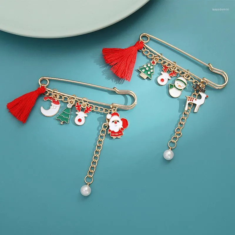 Broschen QIHE Schmuck Weihnachtsserie Emaille Pins Hängender Elch Schneemann Niedliche Abzeichen Mode Pin Geschenke für Freunde Großhandel