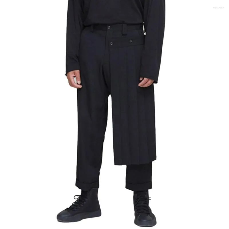 Men's Pants Double Layer Skirts Men's Fashion Trend Black Deconstructed Pleated Trousers Straight Genderless Casual Menswear