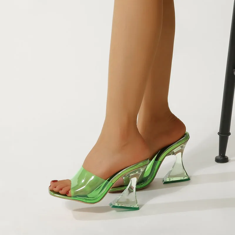 Прозрачные ПВХ женские сандалии лето открытые маточки с железными турнирами Женщины хрустальные каблуки насосы конфеты женские туфли на высоких каблуках WSH4415