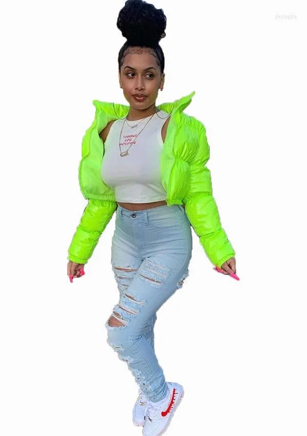 Neon green cropped puffer jacket discount