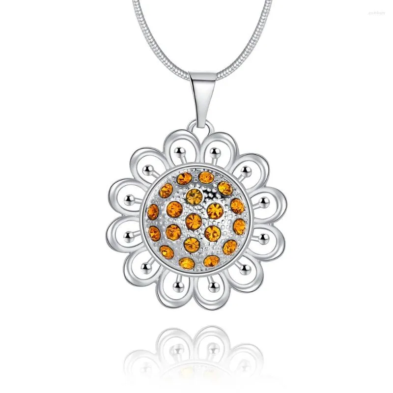 Collane con ciondolo UFOORO! Affascinante collana girocollo in argento placcato 925 con timbro rotondo giallo girasole CZ per gioielli da donna