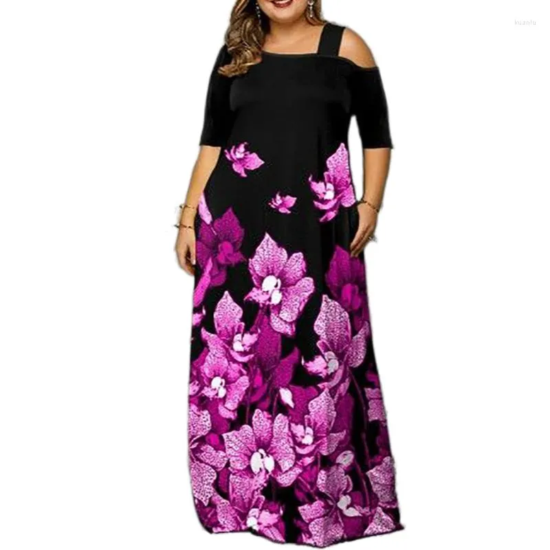 Robes grande taille femmes Boho Floral demi-manches lâche Maxi robe Curvy femmes été décontracté longues vacances vacances avec poche 5XL