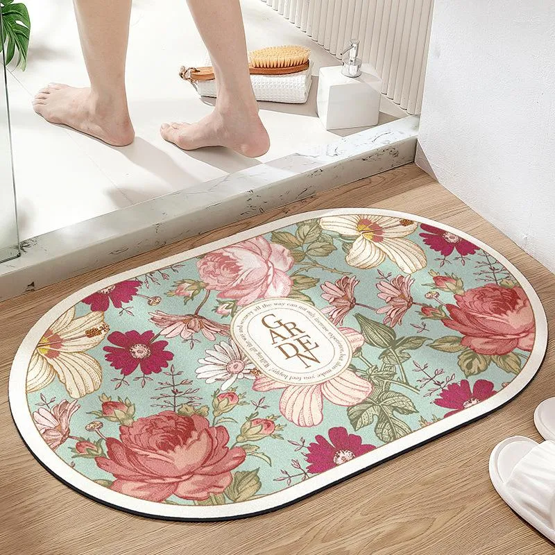 Tapis motif floral tapis de porte de toilette sol antidérapant ménage salle de bain pied absorbant séchage rapide facile à nettoyer tapis de bain