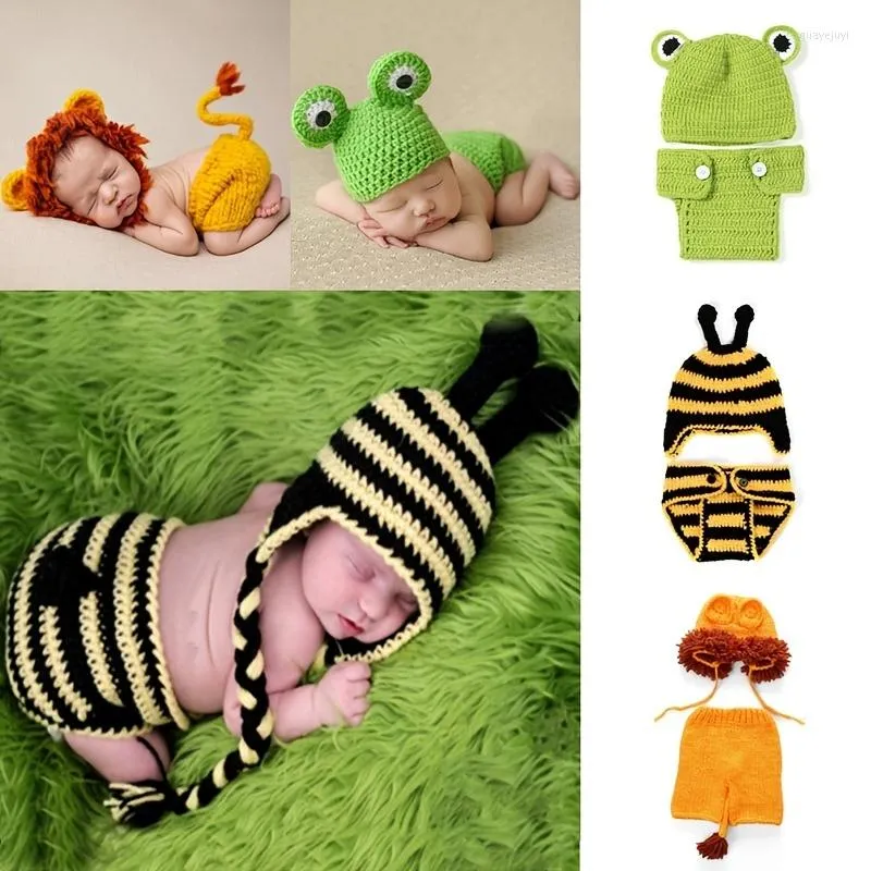 Ensembles de vêtements tricotés à la main mignon bébé Animal ensemble Born Po Crochet tricot chapeau fille garçon casquette photographie accessoires Costume