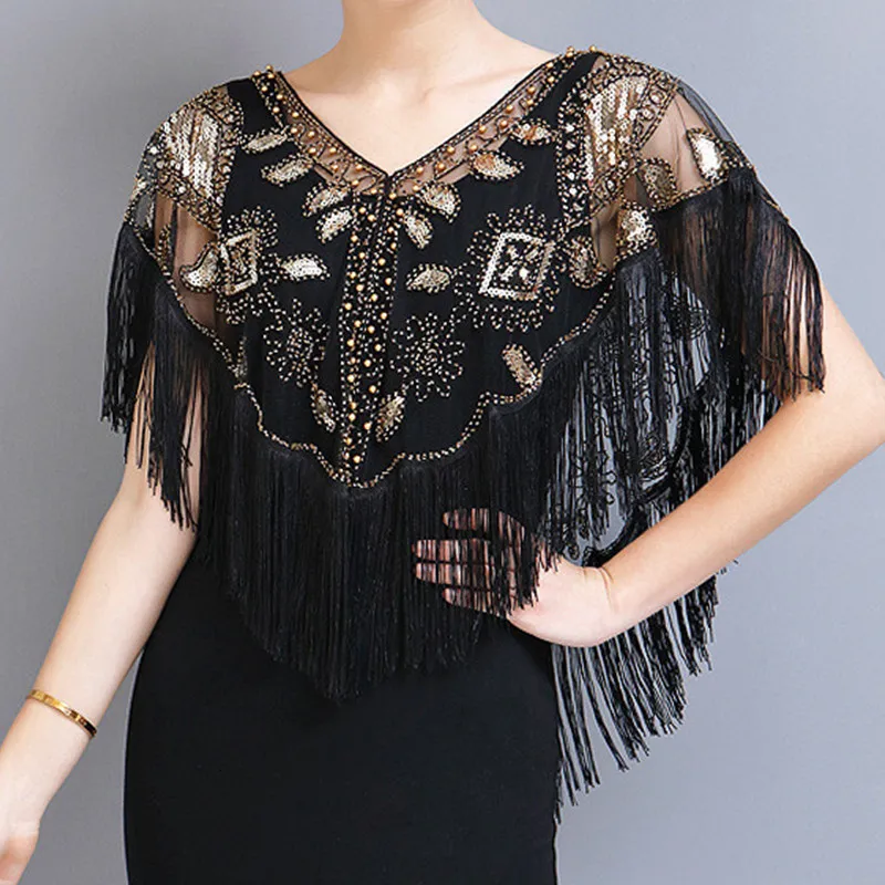 Summer Sequin Tassel Poncho Womens Party Outfit With Beaded Shawl