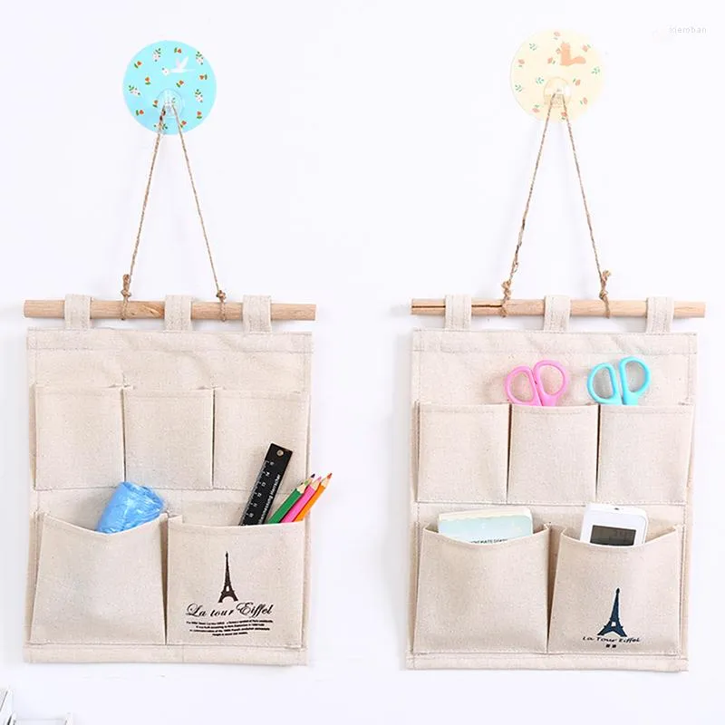 Storage Bags Creative 5 Pockets Cotton Canvas Wall Hanging Stationery Multi-layer Letter Holders Desk Organizer Supplies