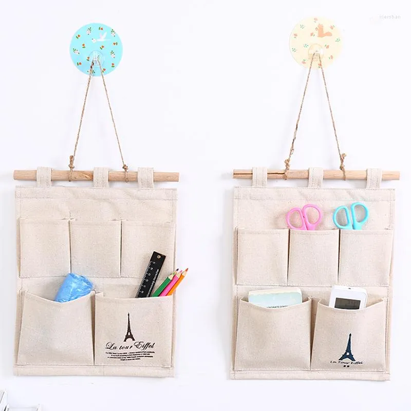 Bolsas de almacenamiento Creativo 5 bolsillos Lona de algodón Papelería para colgar en la pared Soportes de letras multicapa Suministros organizadores de escritorio