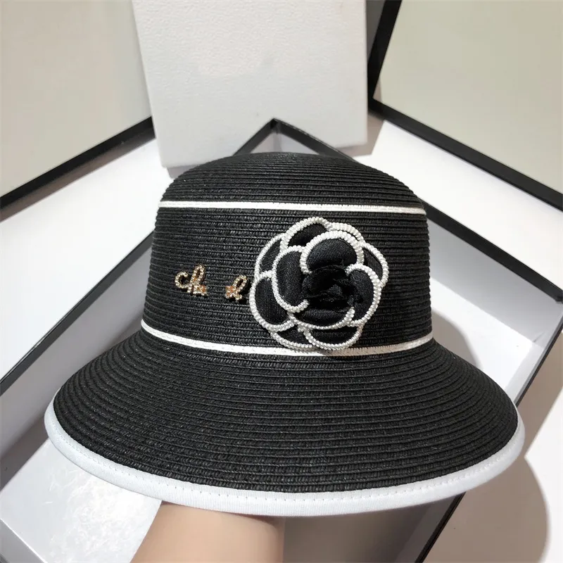 Elegant Wide Brim Straw Hat - Designer Camellia & Grass  display picture 2