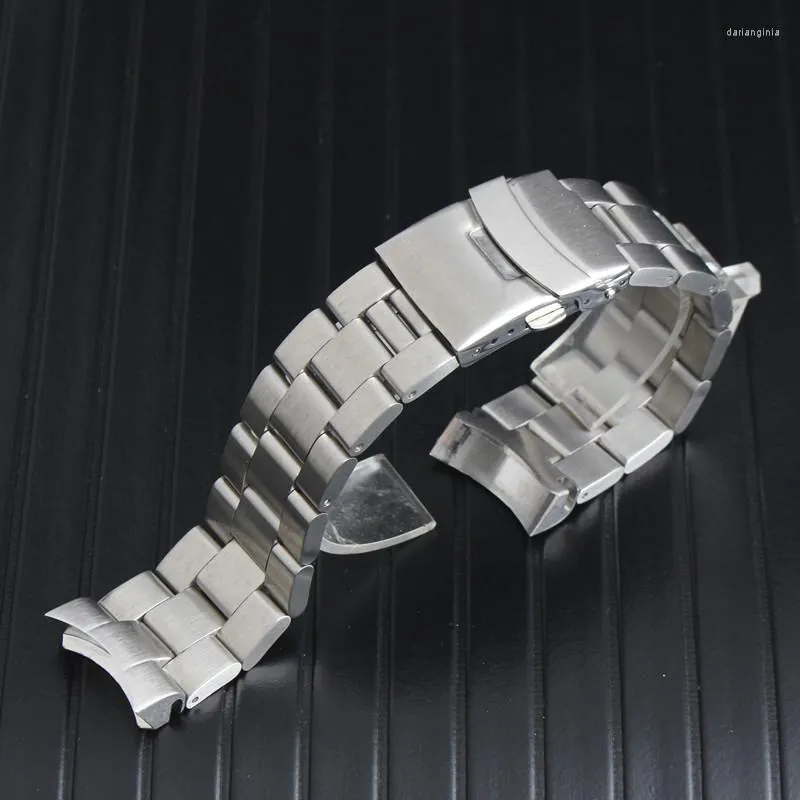Uhrenarmbänder, 22 mm, Silber, massiv, gebogene Endglieder, Ersatzband, Armband, Doppeldruckverschluss, passend für SKX007