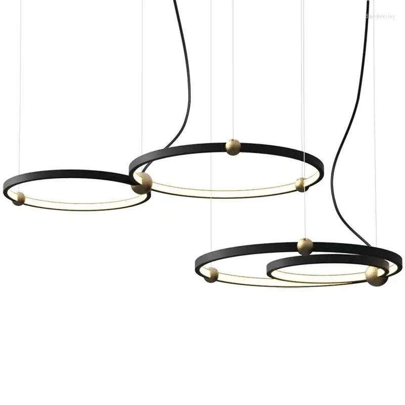 Kroonluchters Minimalistisch moderne LED kroonluchter Home Lighting Borde ringen plafond gemonteerde hangende lamp zwarte kleur