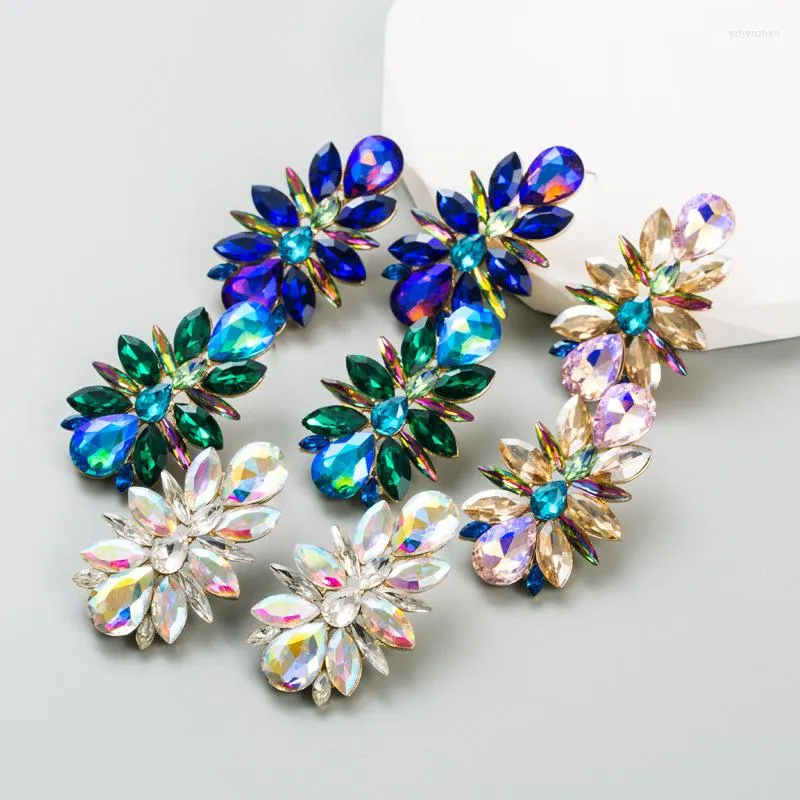 Baumeln Ohrringe Bohemain Kreative Luxus Blume Kristall Tropfen Ohrring Frauen Hochzeit Mode Vintage Strass Schmuck Großhandel