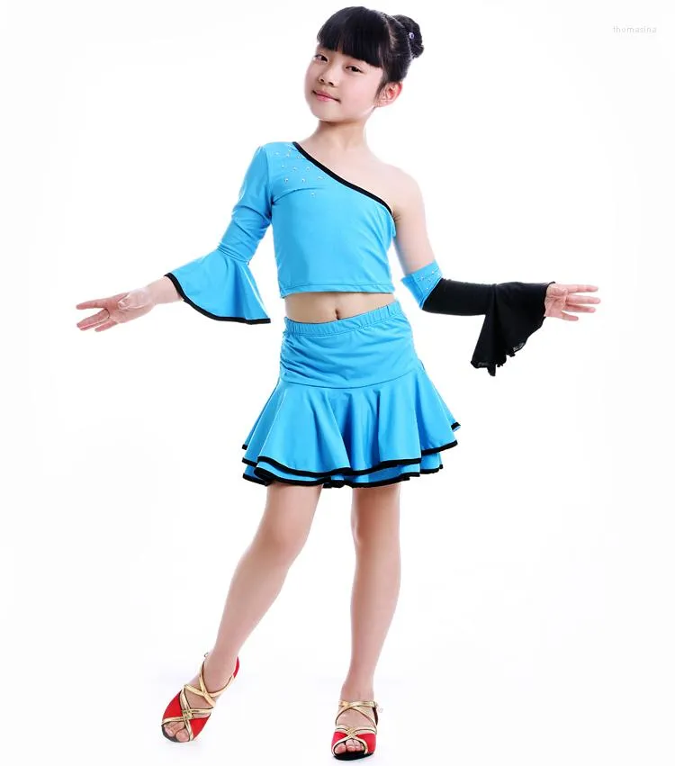 Scene Wear Childrens-Fancy-Dress Latin Dance Dress Girls Costumes Samba Costume Kids Single Sleeve Ballroom Salsa Dresses