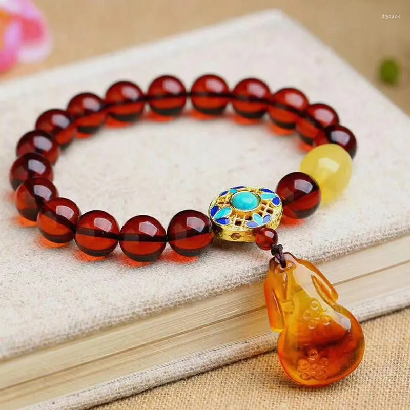 Strand Fine Blood Natural Crystal Armband Runda pärlor med Cheongsam Pendant Handsträng Lycklig skönhet för kvinnors gåva smycken