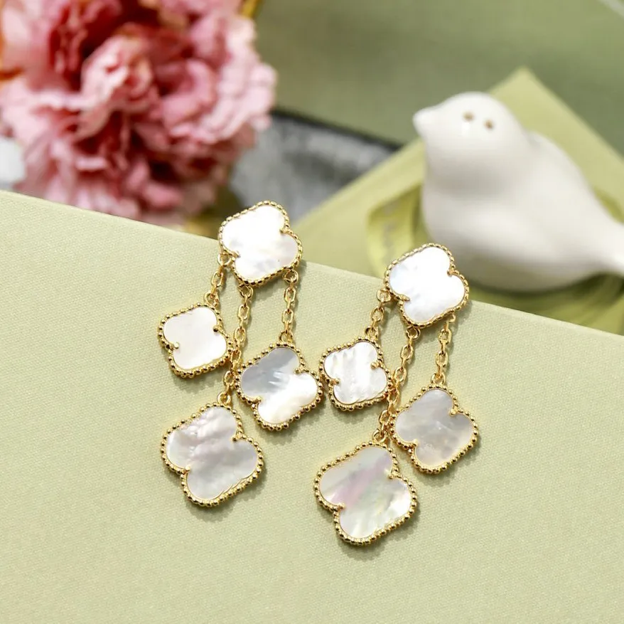 Designer Luxury Women Earrings Van Clover Stud Four Leaf Flower