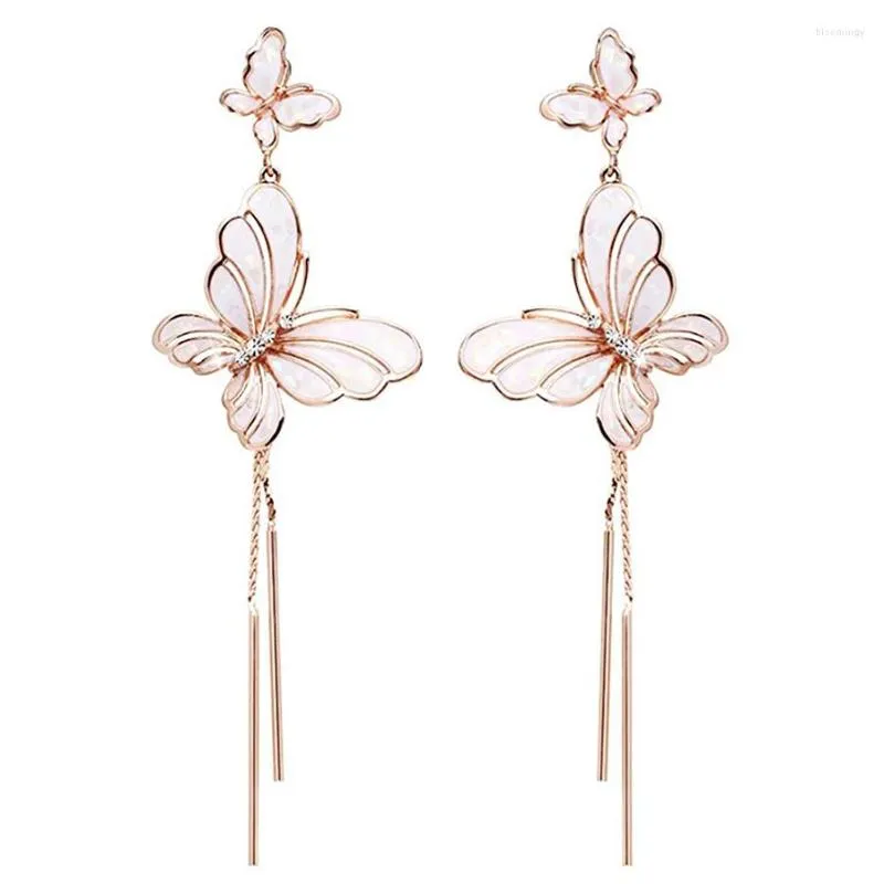 Stud -oorbellen 2023 Koreaanse mode -sieraden Gold vergulde piercing Long Tasel Cute Pink Email Crystal Butterfly voor vrouwelijke meisjes