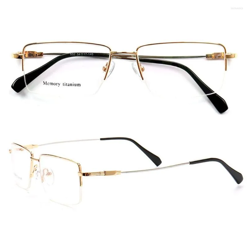 Lunettes de soleil Cadres Hommes d'affaires Monture de lunettes Demi-jante Métal Rectangle Lunettes Lunettes flexibles Mémoire Prescription Lunettes optiques